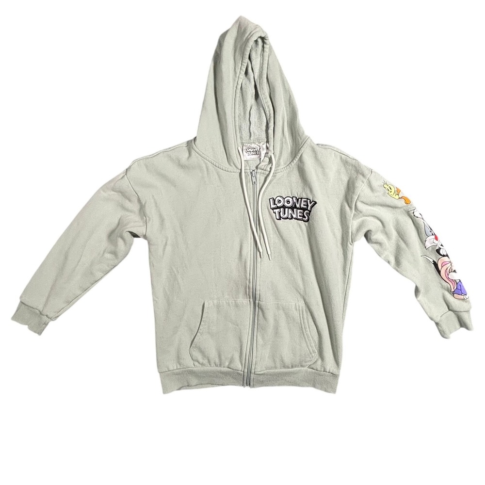 Looney Tunes Zip Up Hoodie Light Green Bugs Bunny Daffy Duck Tweety Bird Size S